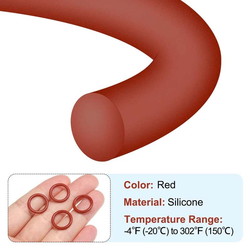 50Pcs Silicone O-Ring 15mm OD 11mm ID 2mm Width VMQ Sealing Gasket, Red