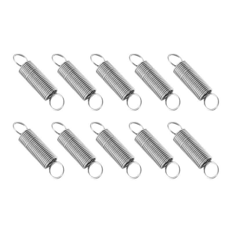 Extension Spring, 10pcs Wire Diameter 0.02", OD 0.2", Free Length 0.8", Silver