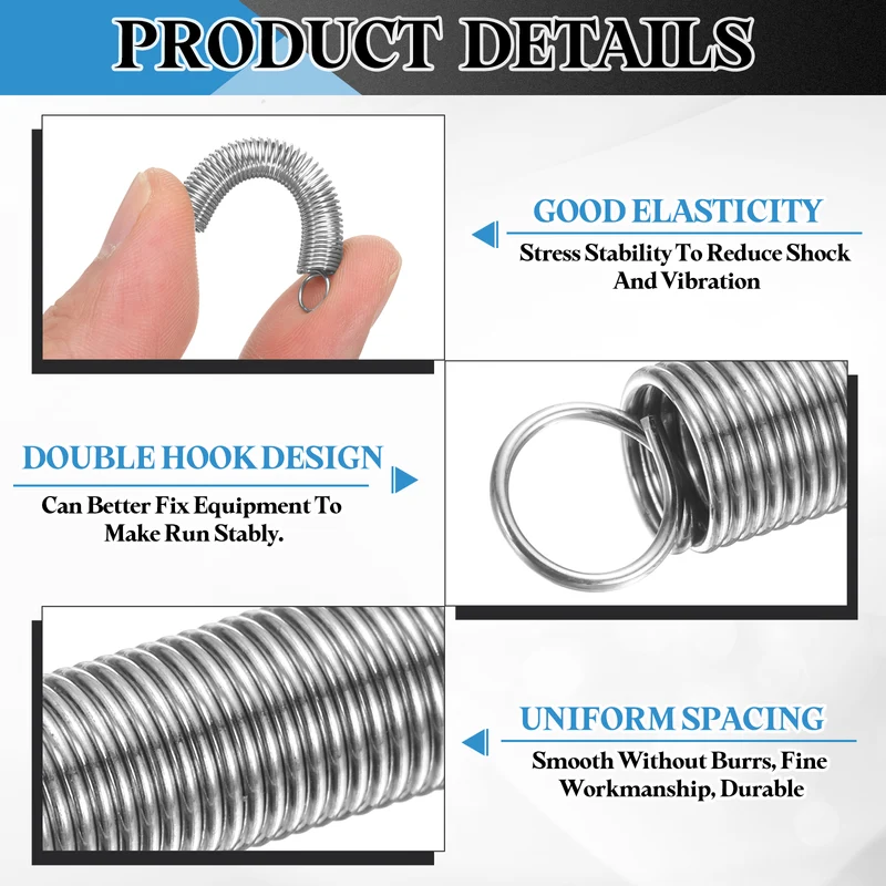 Extension Spring, 10pcs Wire Diameter 0.02", OD 0.2", Free Length 0.8", Silver