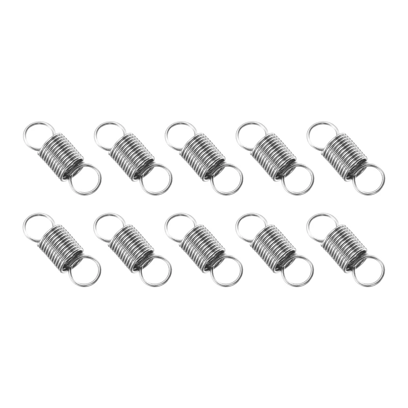 Extension Spring, 10pcs Wire Diameter 0.02", OD 0.2", Free Length 0.6", Silver