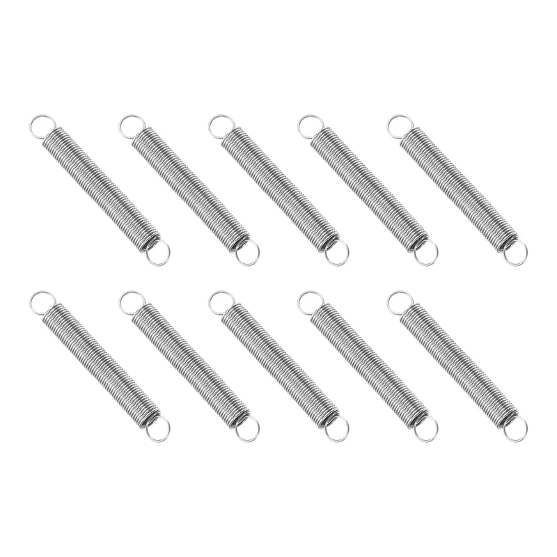 Extension Spring, 10pcs Wire Diameter 0.02", OD 0.16", Free Length 1.2", Silver