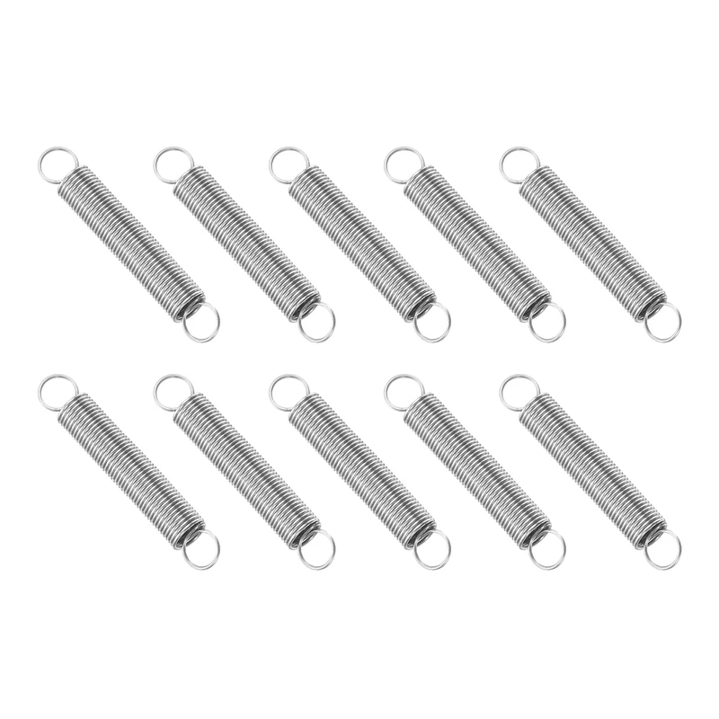 Extension Spring, 10pcs Wire Diameter 0.02", OD 0.16", Free Length 1", Silver
