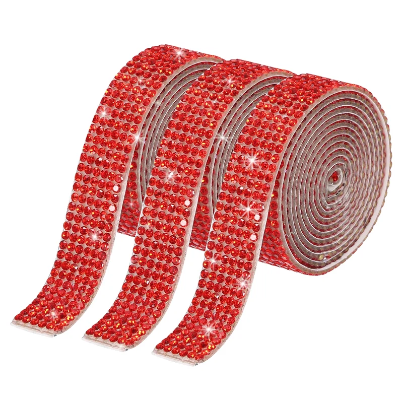 3Roll 1 Yard 12mm Self Adhesive Crystal Ribbon Red