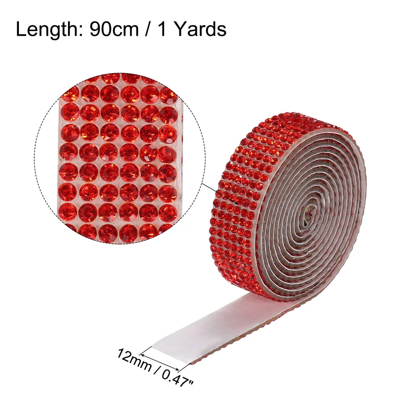 3Roll 1 Yard 12mm Self Adhesive Crystal Ribbon Red