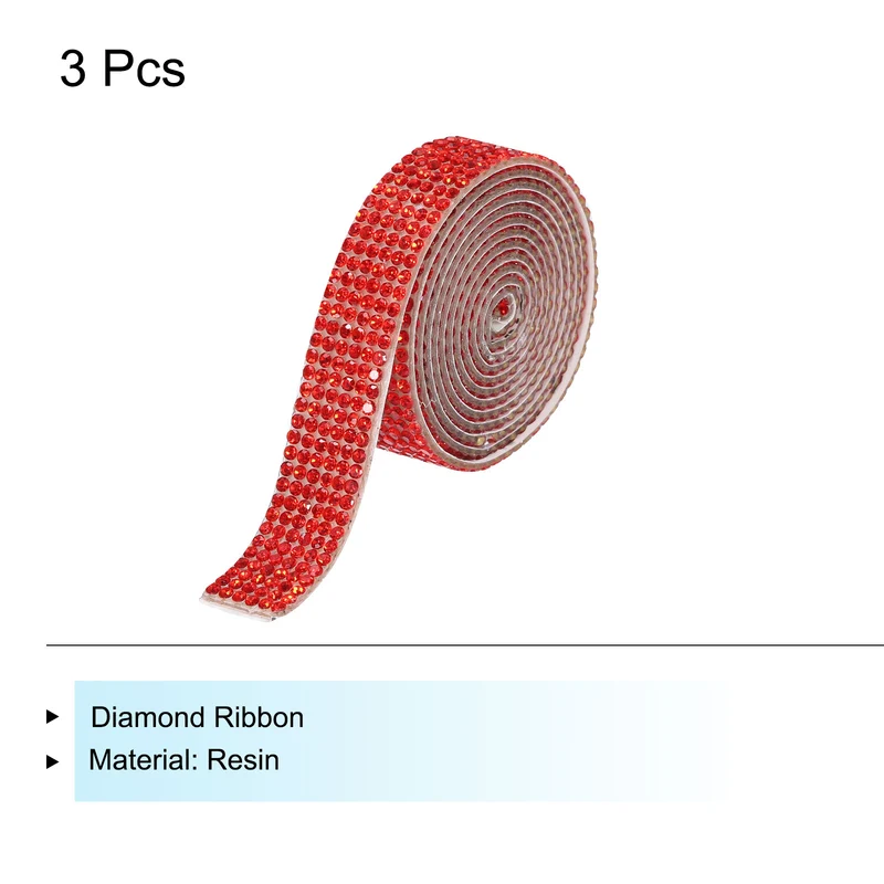 3Roll 1 Yard 12mm Self Adhesive Crystal Ribbon Red
