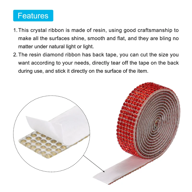 3Roll 1 Yard 12mm Self Adhesive Crystal Ribbon Red