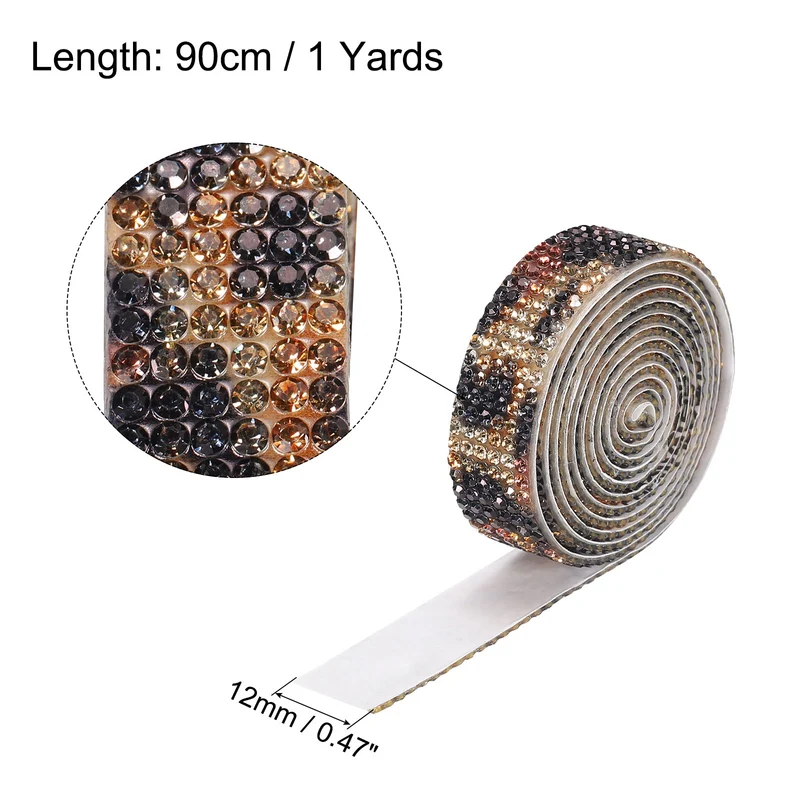 3Roll 1 Yard 12mm Self Adhesive Crystal Ribbon Black,Brown