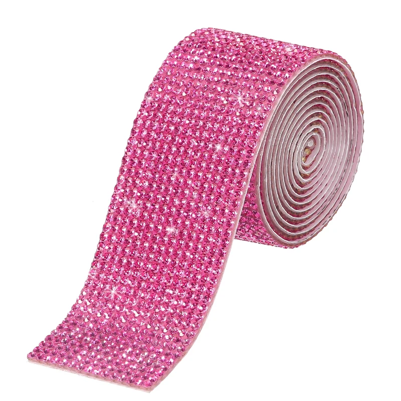 1 Yard 32mm Self Adhesive Crystal Ribbon Dark Pink