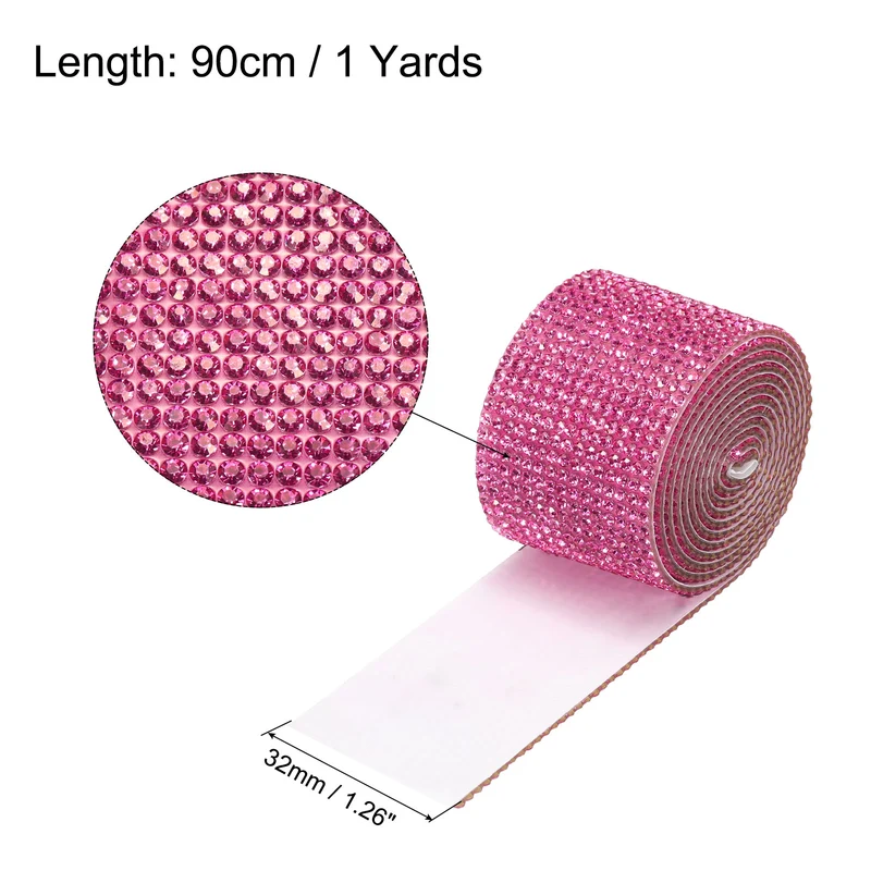1 Yard 32mm Self Adhesive Crystal Ribbon Dark Pink