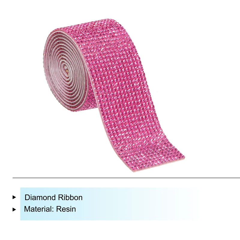 1 Yard 32mm Self Adhesive Crystal Ribbon Dark Pink