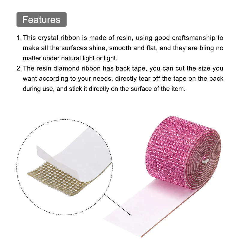 1 Yard 32mm Self Adhesive Crystal Ribbon Dark Pink