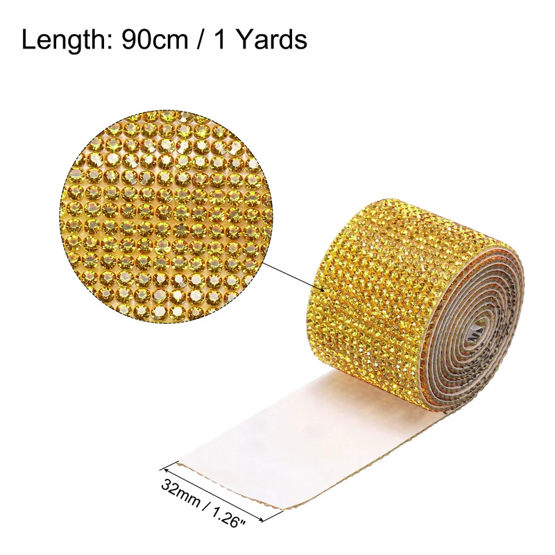 1 Yard 32mm Self Adhesive Crystal Ribbon Gold