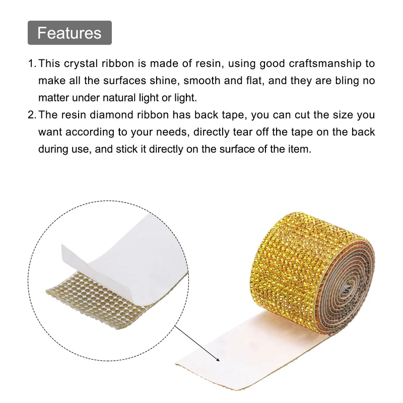 1 Yard 32mm Self Adhesive Crystal Ribbon Gold