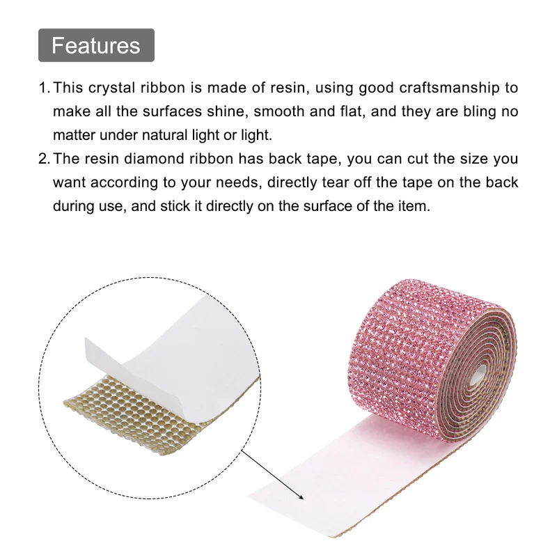 1 Yard 32mm Self Adhesive Crystal Ribbon Light Pink