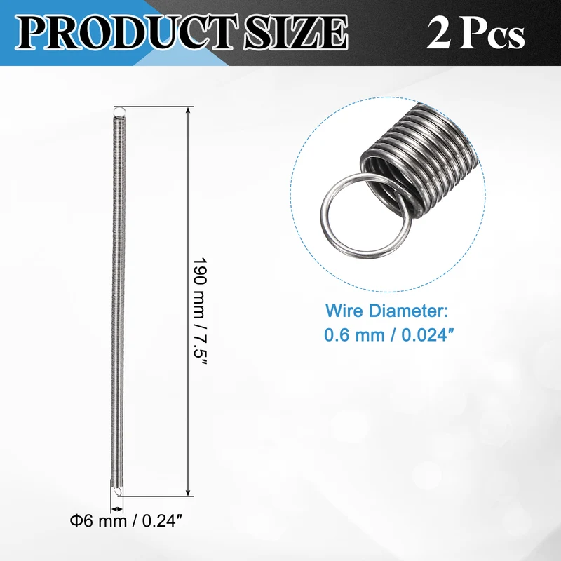 Extension Spring 2pcs Wire Dia 0.024" OD 0.24" Free Length 7.5"