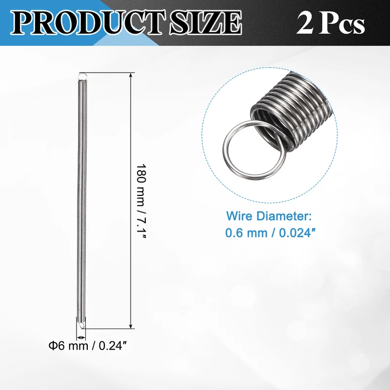 Extension Spring 2pcs Wire Dia 0.024" OD 0.24" Free Length 7.1"