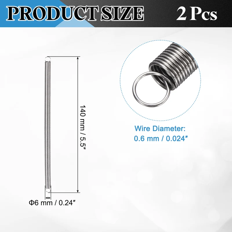 Extension Spring 2pcs Wire Dia 0.024" OD 0.24" Free Length 5.5"
