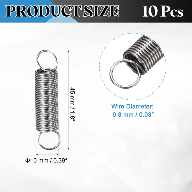 Extension Spring 10pcs Wire Dia 0.03" OD 0.39" Free Length 1.8"