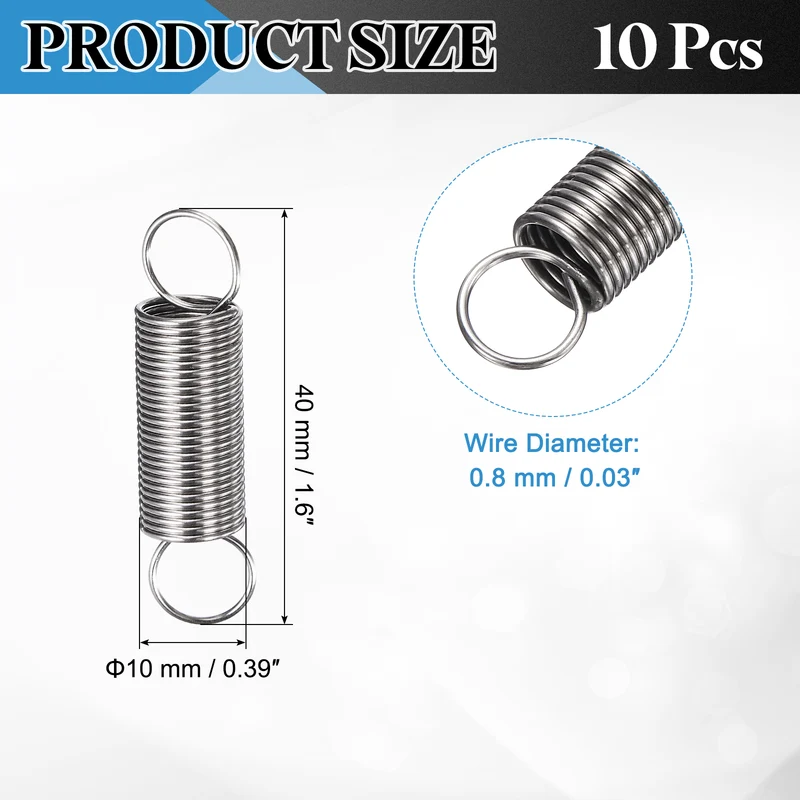 Extension Spring 10pcs Wire Dia 0.03" OD 0.39" Free Length 1.6"