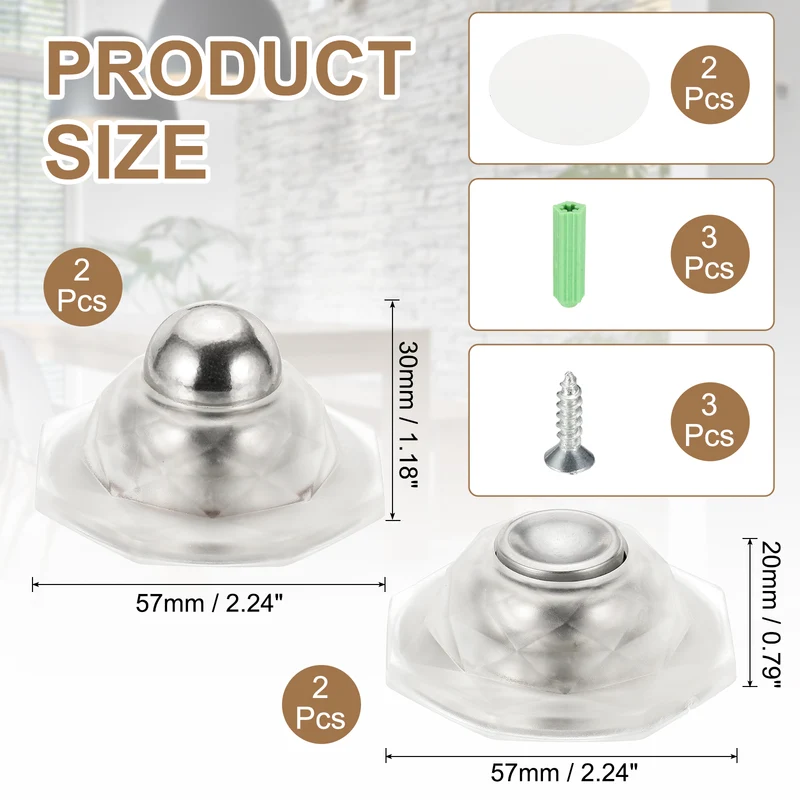 2PCS Magnetic Door Holder, Magnetic Door Catch with Adhesive Screw, Clear