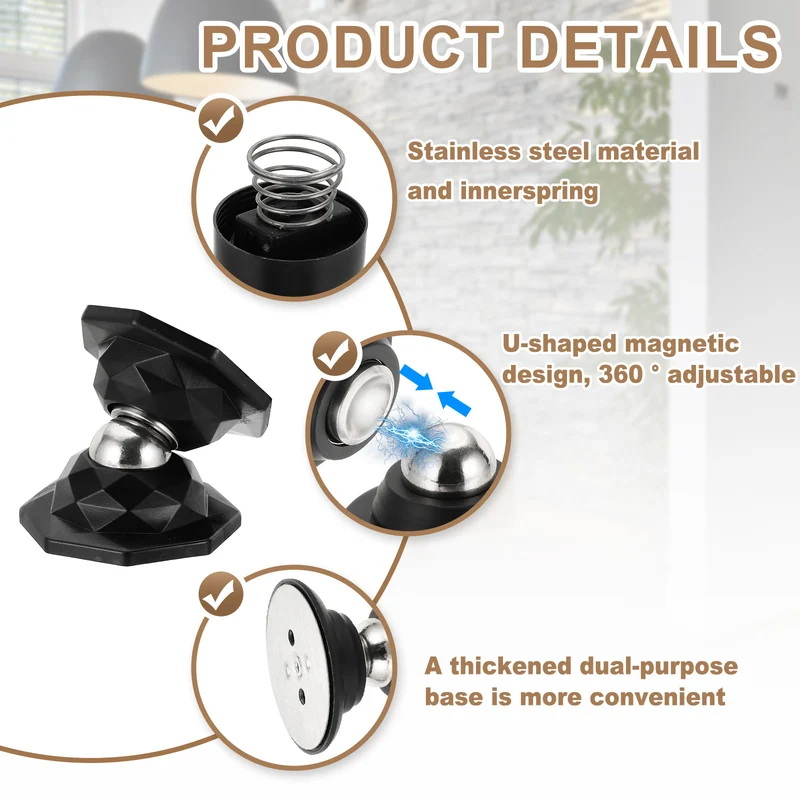 2PCS Magnetic Door Holder, Magnetic Door Catch with Adhesive Screws, Gloss Black