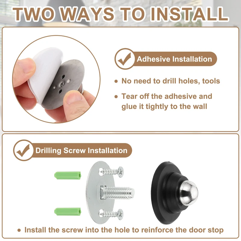 2PCS Magnetic Door Holder, Magnetic Door Catch with Adhesive Screws, Gloss Black