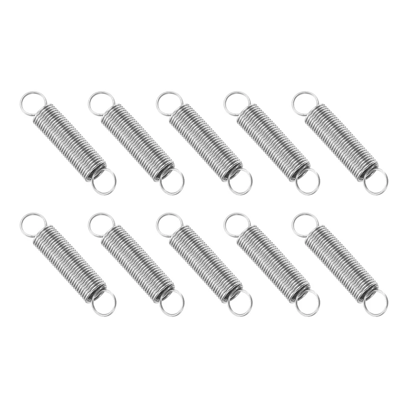 Extension Spring, 10pcs Wire Diameter 0.02", OD 0.16", Free Length 0.8", Silver