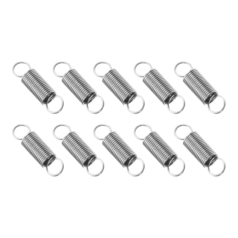Extension Spring, 10pcs Wire Diameter 0.02", OD 0.16", Free Length 0.6", Silver