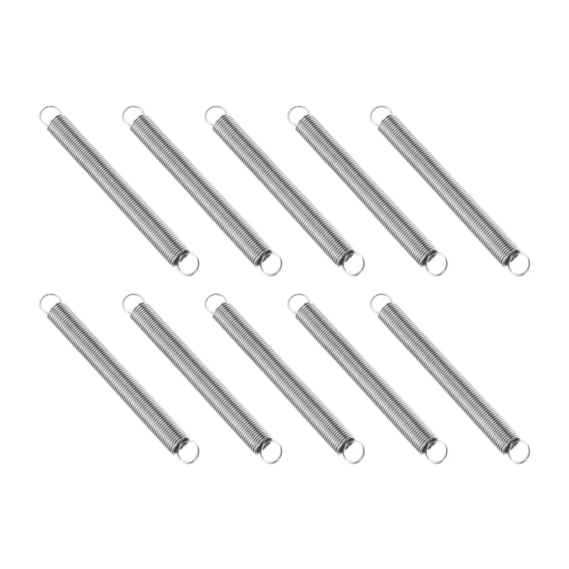 Extension Spring, 10pcs Wire Diameter 0.01", OD 0.12", Free Length 1.2", Silver