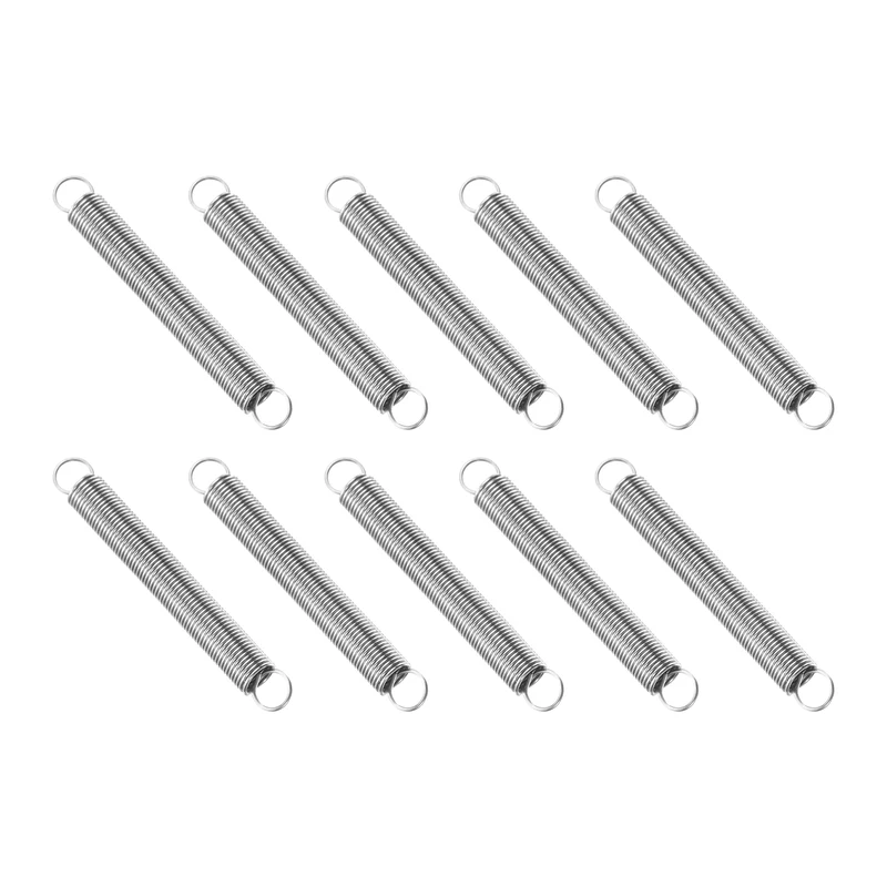 Extension Spring, 10pcs Wire Diameter 0.01", OD 0.12", Free Length 1", Silver