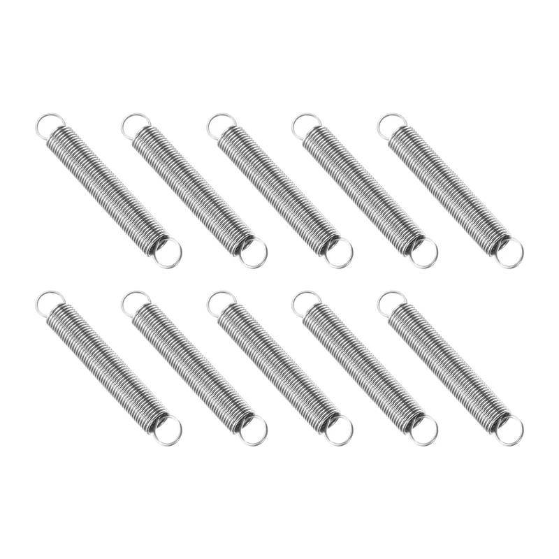 Extension Spring, 10pcs Wire Diameter 0.01", OD 0.12", Free Length 0.8", Silver