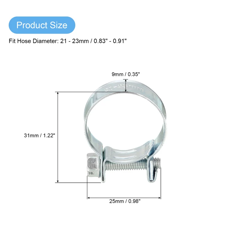 25Pcs Mini Fuel Line Pipe Hose Clamp Clip, 21-23mm Fuel Injection Hose Clamp