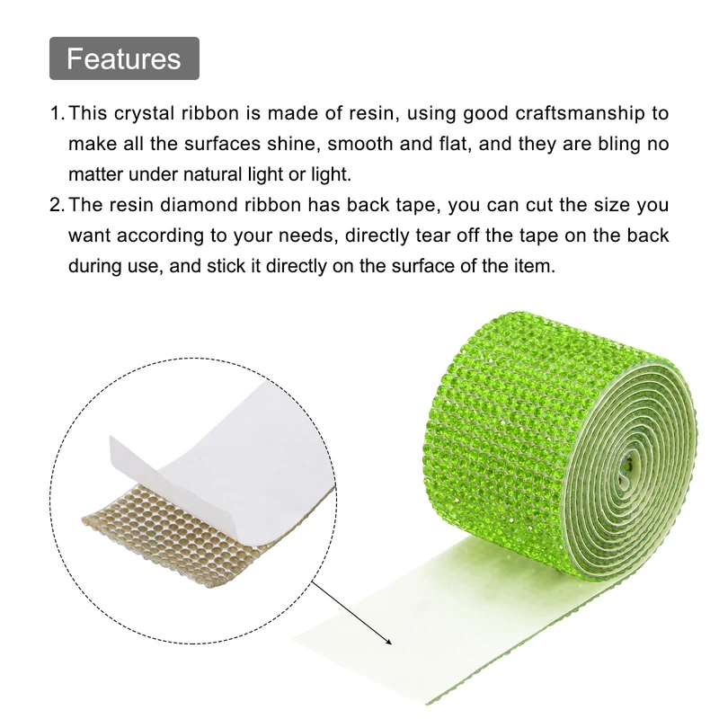 1 Yard 32mm Self Adhesive Crystal Ribbon Light Green