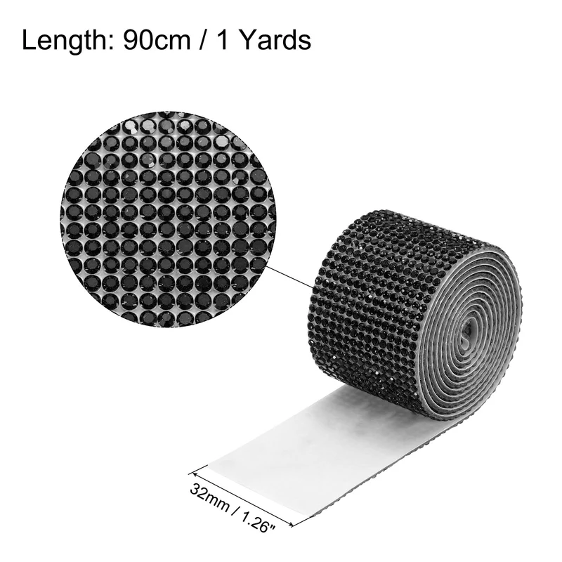 1 Yard 32mm Self Adhesive Crystal Ribbon Black