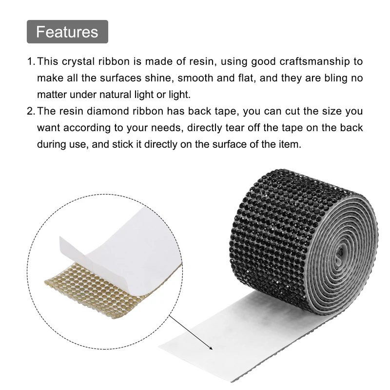 1 Yard 32mm Self Adhesive Crystal Ribbon Black