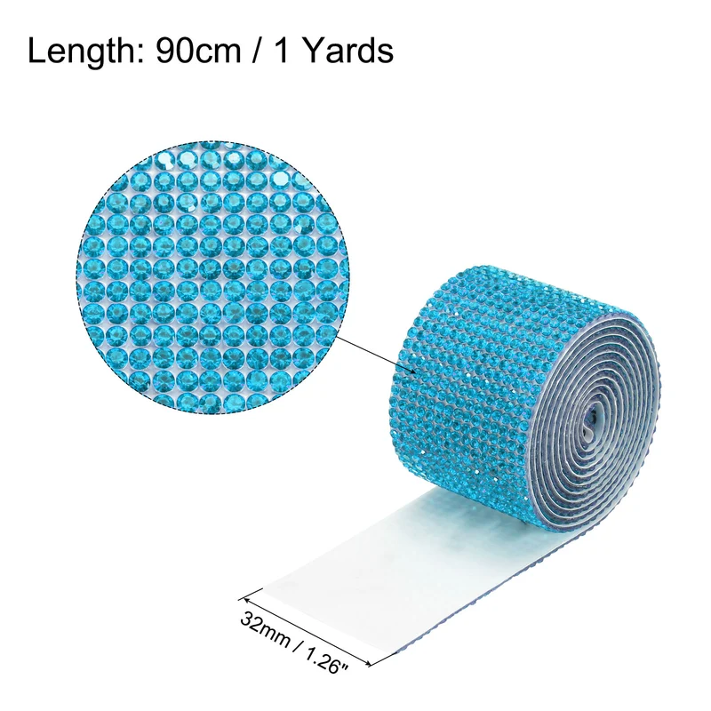 1 Yard 32mm Self Adhesive Crystal Ribbon Lake Blue