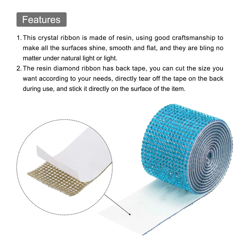 1 Yard 32mm Self Adhesive Crystal Ribbon Lake Blue