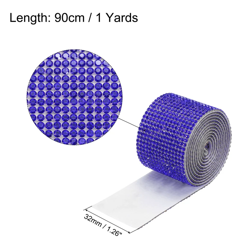 1 Yard 32mm Self Adhesive Crystal Ribbon Dark Blue
