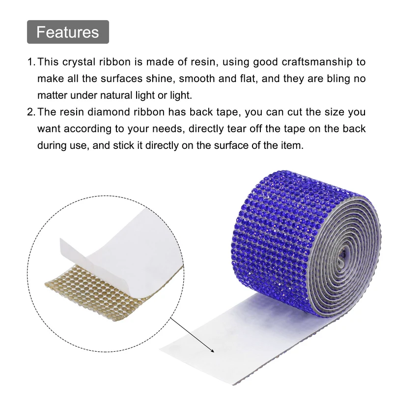 1 Yard 32mm Self Adhesive Crystal Ribbon Dark Blue