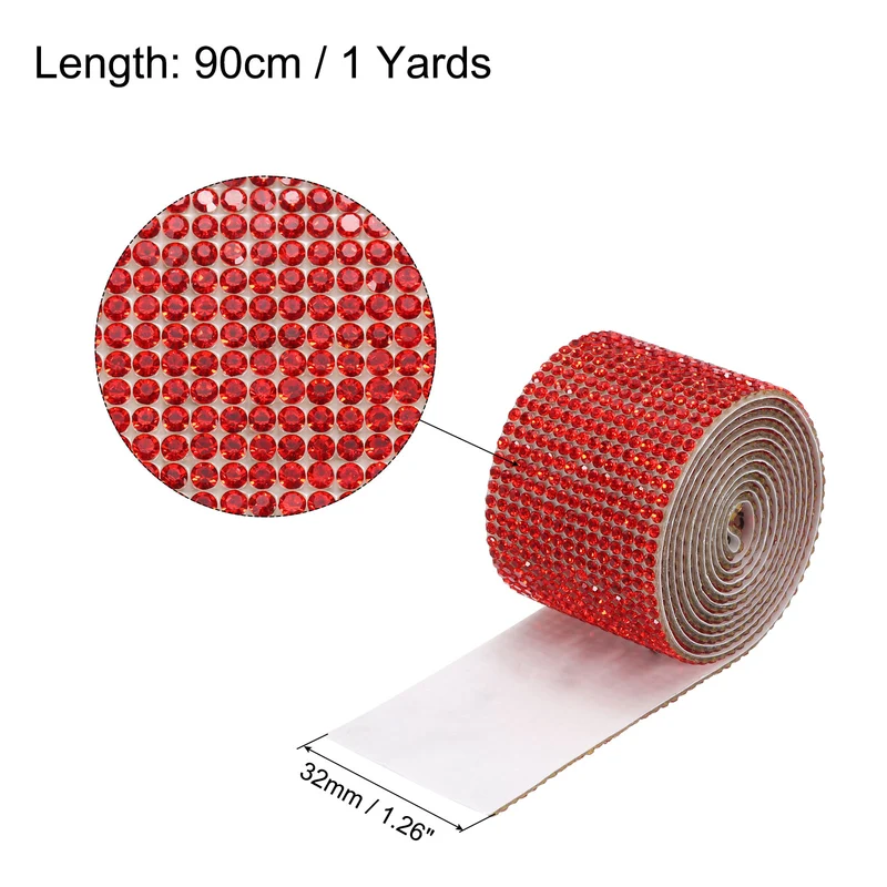 1 Yard 32mm Self Adhesive Crystal Ribbon Red