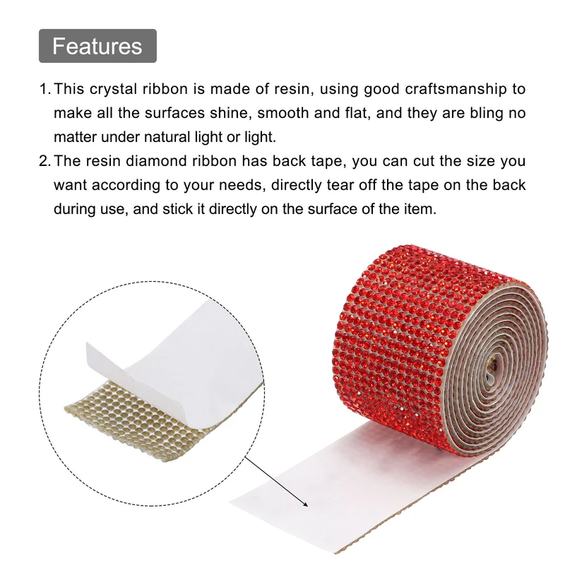 1 Yard 32mm Self Adhesive Crystal Ribbon Red