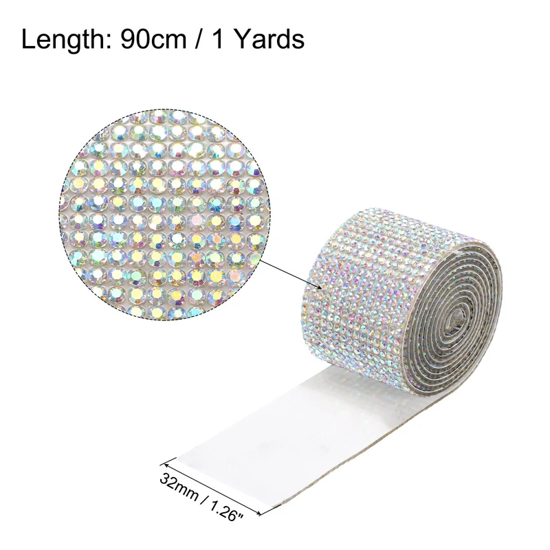 1 Yard 32mm Self Adhesive Crystal Ribbon White,Colorful