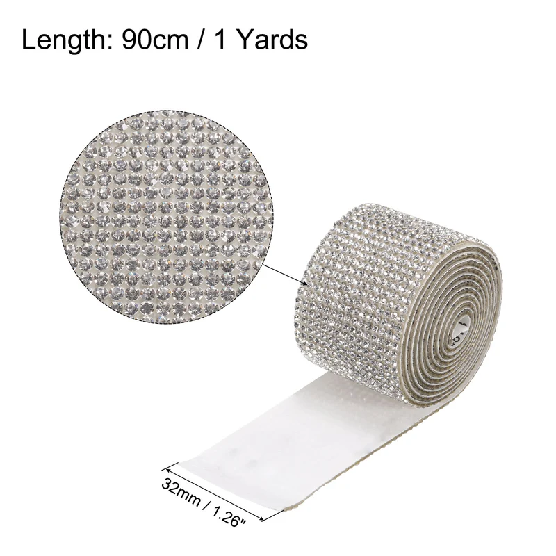 1 Yard 32mm Self Adhesive Crystal Ribbon White