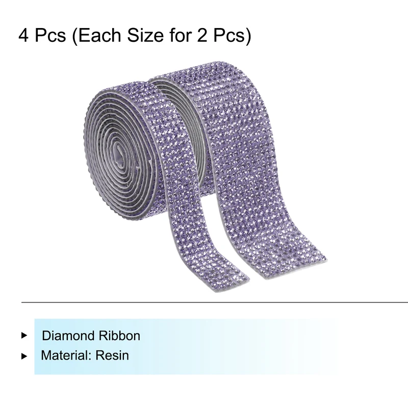 4 Roll 4 Yard 13.5/27mm Self Adhesive Crystal Ribbon Purple