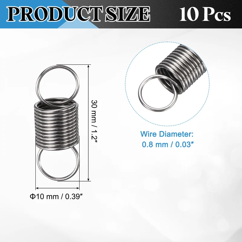 Extension Spring 10pcs Wire Dia 0.03" OD 0.39" Free Length 1.2"