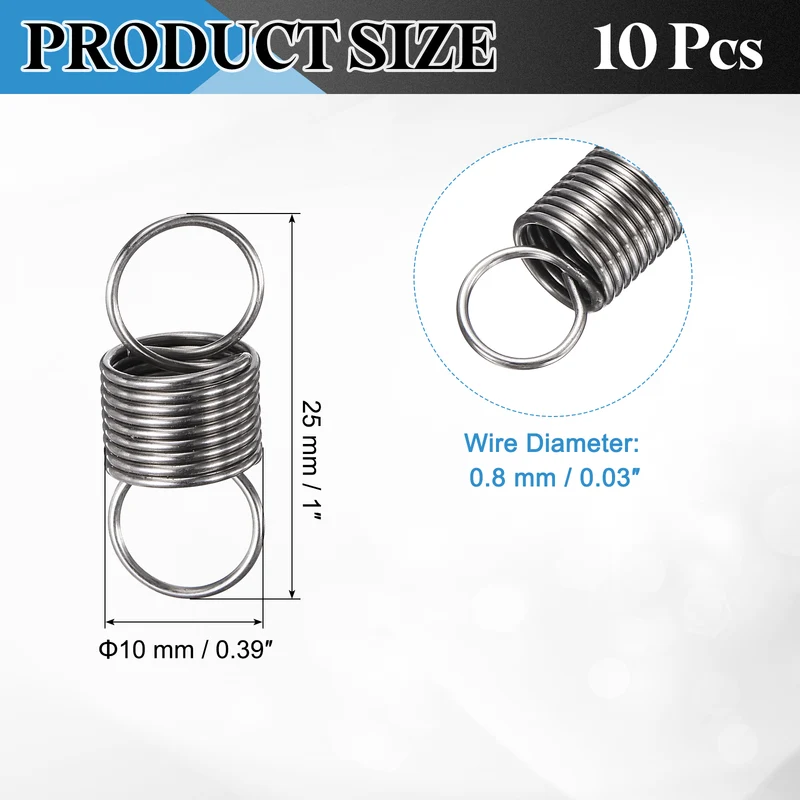 Extension Spring 10pcs Wire Dia 0.03" OD 0.39" Free Length 1"