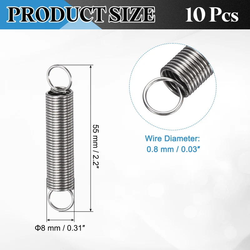Extension Spring 10pcs Wire Dia 0.03" OD 0.31" Free Length 2.2"