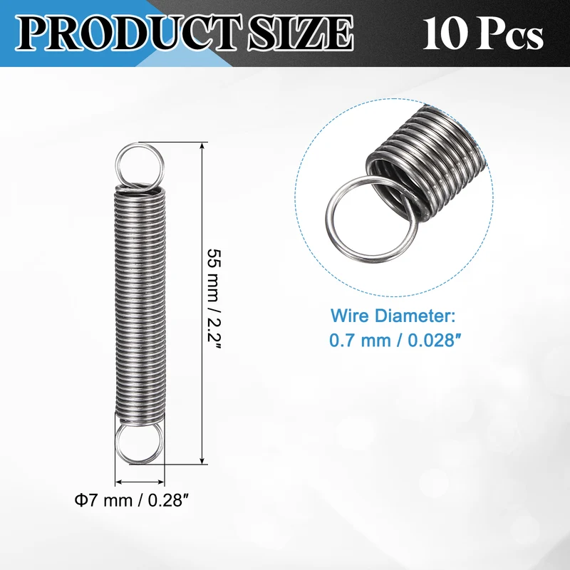 Extension Spring 10pcs Wire Dia 0.028" OD 0.28" Free Length 2.2"