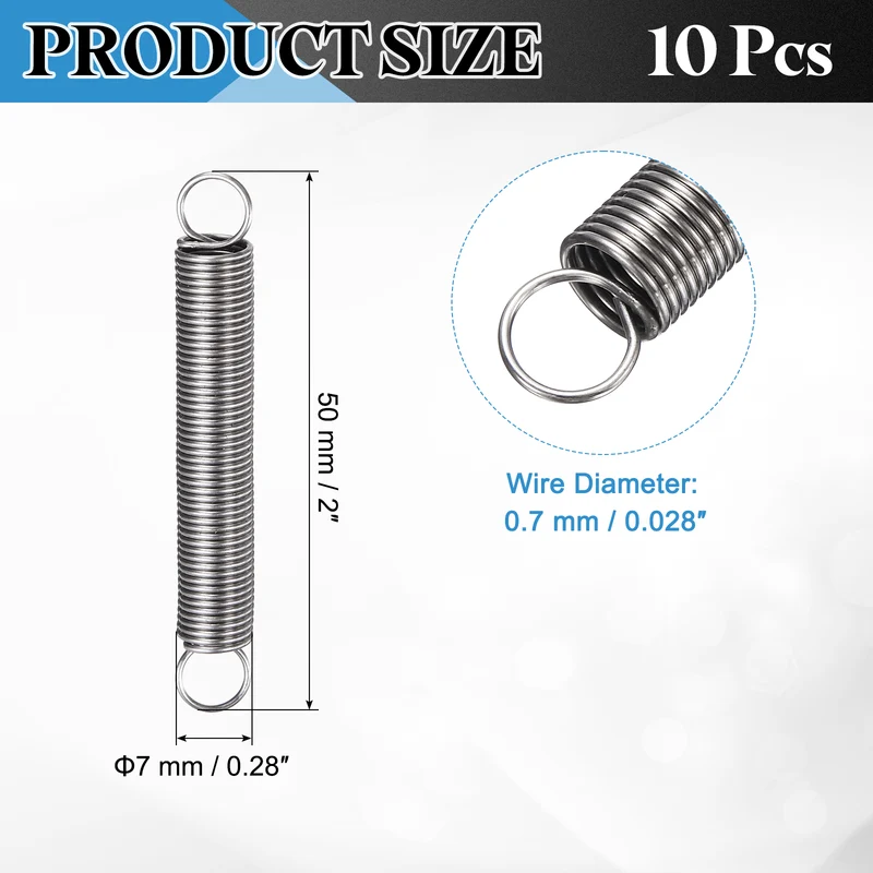 Extension Spring 10pcs Wire Dia 0.028" OD 0.28" Free Length 2"