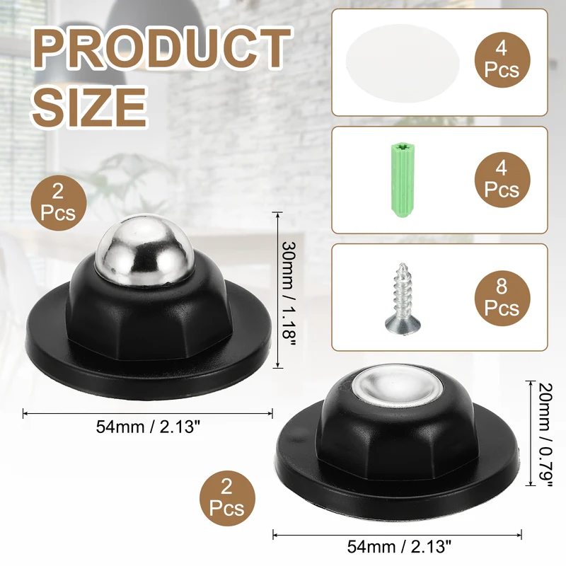 2PCS Magnetic Door Holder, Magnetic Door Catch with Adhesive Screws, Dark Black